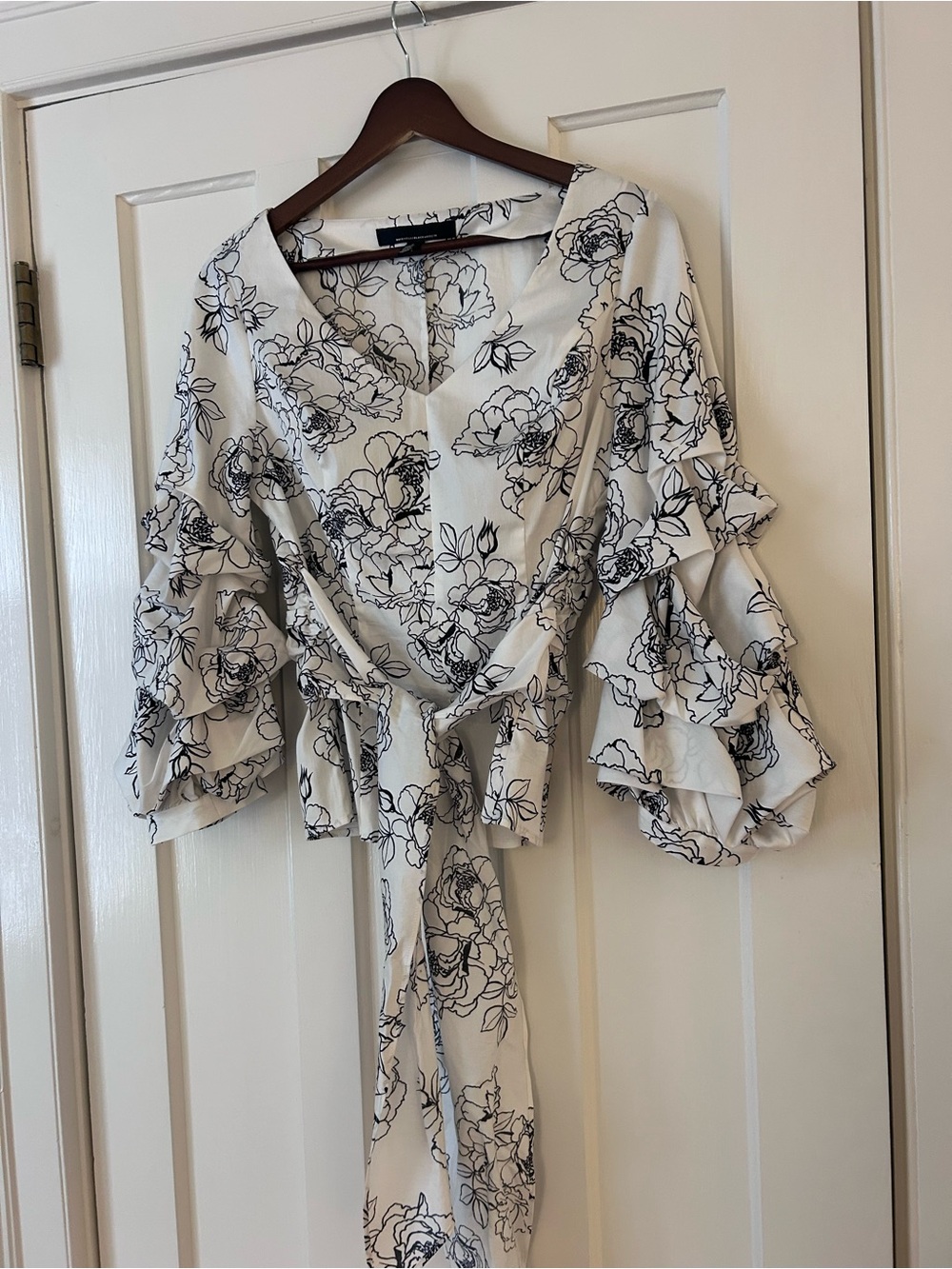 WHBM Poplin Blouse with Floral Print & Ruffle Sleeves - Picture 2 of 5
